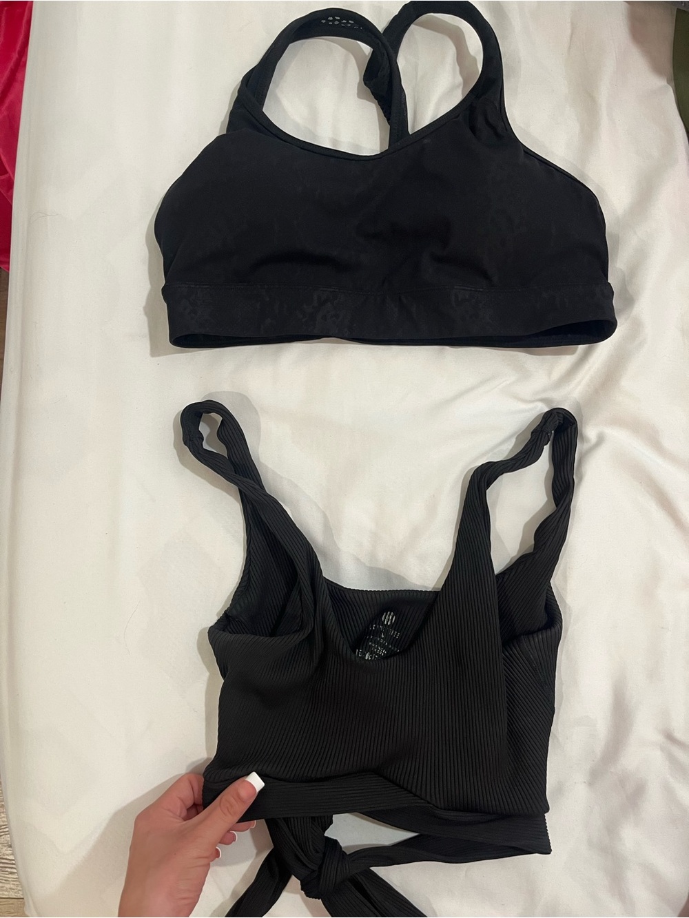BUNDLE** Love Tree Black Ribbed Tie-Back Crop Top & Fashion Nova Sports Bra